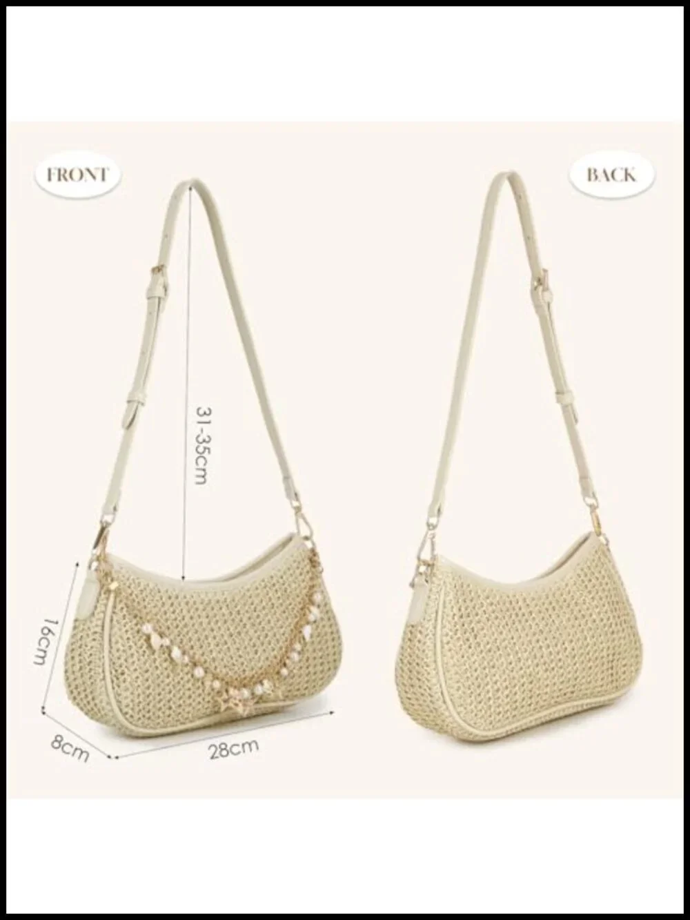 Woven Straw Shoulder Bag Boho Beaded Clutch Purse Summer Beach Vacation